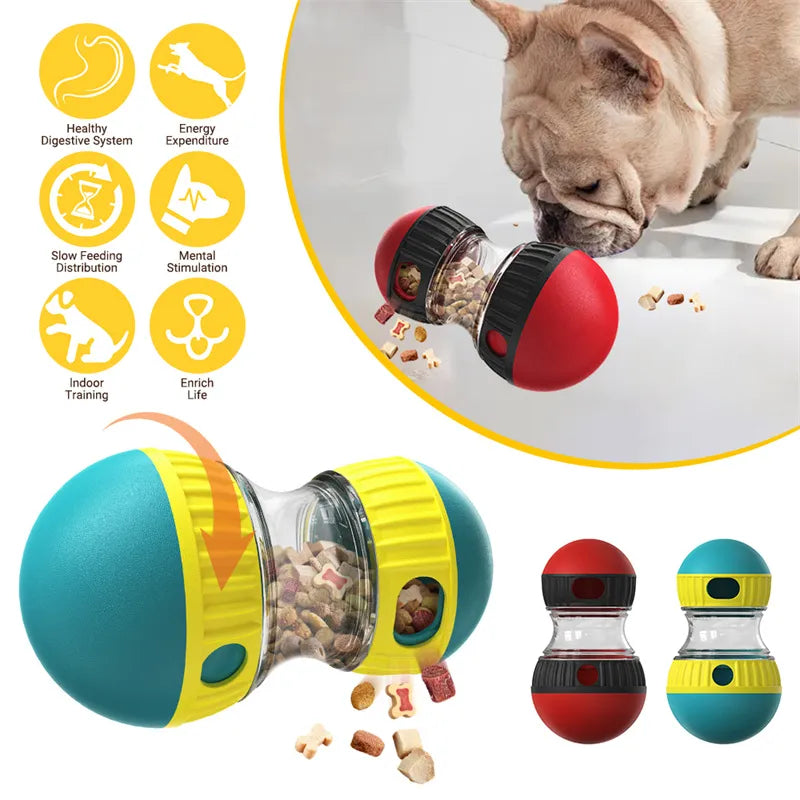 Dog playing with treat tumbler