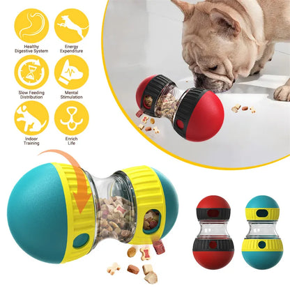 Dog playing with treat tumbler