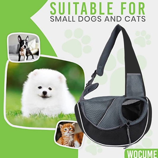 Pet sling carrier in use