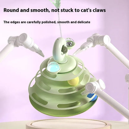 Cat playing with toy tower